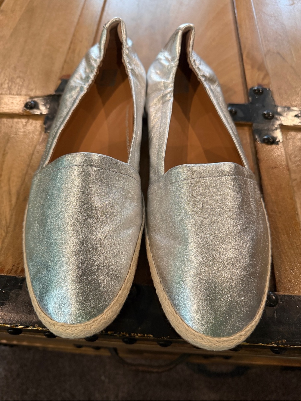 Women's Metallic Silver Slip-On Espadrille Flats - Picture 2 of 9